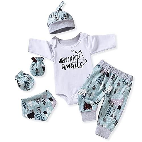 Aalizzwell Newborn Boys Clothes, Baby Long Sleeve Fall Winter Spring NB Clothing Coming Home Outfit Awaits Mountain Theme Adventure