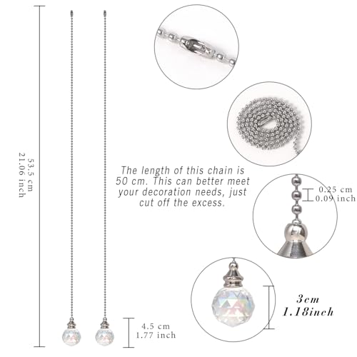 Image of Ceiling Fan Pull Chain, 2pcs AB Coat 30mm Crystal Prism Ball Fan Pull Chain, Fan Pulls Set with Connector Ceiling Fan Pull Chain Ornaments Lighting Accessories