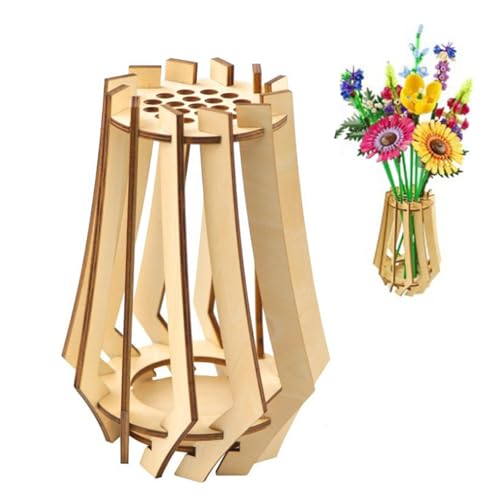 Vase für Lego Blumen,Bouquet Vase für Blumenstrauß,Holzvase für Rosen Sonnenblumen Tulpen Kirschblüten Blumen,Holzpuzzle Blumenvase für Lego Blumenstrauß Baukasten,Geschenk Deko für Blumenliebhaber