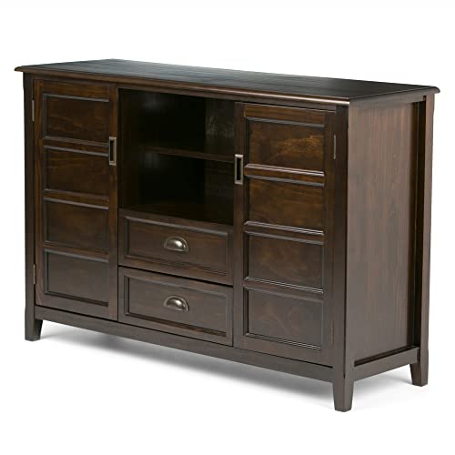 Simplihome AXCRBUR17-MAH Burlington Solid Wood Universal Tv Media Stand, 54 Inch Wide, Traditional, Living Room Entertainment Center With Storage, For Flat Screen Tvs Up To 60 Inches In Mahogany Brown thumb #10