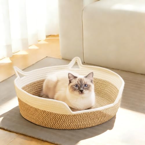Tidelit Cat Toy Basket Cat Toy Box Organizer Baskets Woven Cotton Rope Pet Puppy Dogs Cats Bed Toy Bin With Handle Chew Toys Blankets Leashes Storage Baskets for All Pets - Puppies to Large