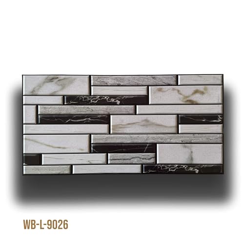 Eternal Parquet Pannelli 3D Rivestimento A Parete In Pvc Effetto Marmo B&W 96X48Cm Realistici, Isolanti, Idrorepellenti.