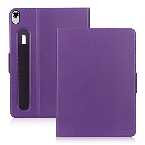 New Deal FYY New iPad Pro 11" 2018 Case with Pencil Holder [Support Apple Pencile Charging] Luxury Cowhide Genuine Leather Handcrafted Case, Handmade Protective Cover with [Auto Sleep-Wake Function] Purple