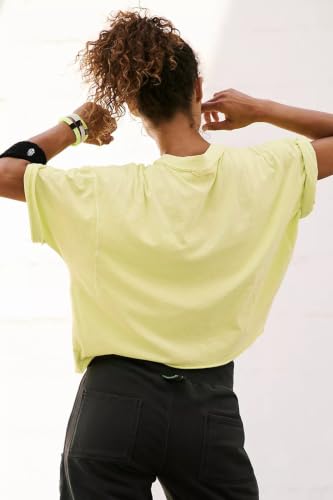 Image of HUGOOME Womens Oversized Workout Crop Top Casual Short Sleeve Boxy Roll Hem