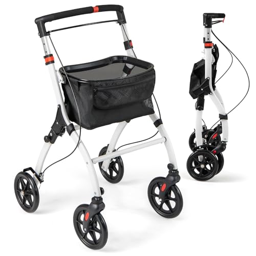 COSTWAY Rollator Schmal für Wohnung, Indoor Wohnungsrollator, faltbar und leicht, inkl. Tablett, Korb, 4 Rädern & Bremsen, 5-Fach höhenverstellbar, Gehhilfe für Senioren Verletzte, Weiß und Schwarz COSTWAY Rollator Schmal für Wohnung, Indoor Wohnungsrollator, faltbar und leicht, inkl. Tablett, Korb, 4 Rädern & Bremsen, 5-Fach höhenverstellbar, Gehhilfe für Senioren Verletzte, Weiß und Schwarz