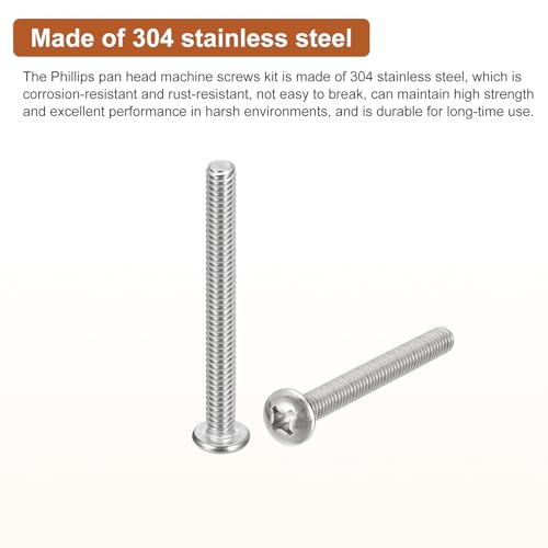 DTGN 1/4-20x2-1/2" Pan Head Machine Screws, 10Pcs 304 Stainless Steel, Phillips Drive, UNC Full Thread, Bright Finish, Screws Bolts Kit - Image 3