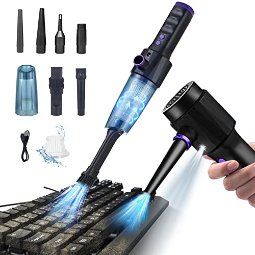 Souffleur Air Comprimé, 2 en 1 Souffleur et Aspirateur, 6000mAh 50000TR/Min Bombe Air Comprimé Dépoussiérants Puissants électrique, 6200Pa Aspirateurs pour Nettoyeur de Clavier PC avec éclairage LED