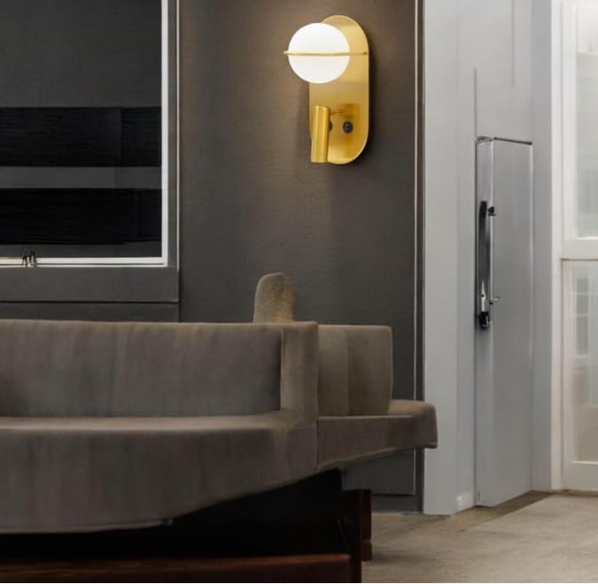 Image of Modern Gold LED Wall Lamp with Adjustable Spotlight Versatile Lighting for Living Room, Bedroom & Bedside|Cool White, Warm White, Natural White|Gold
