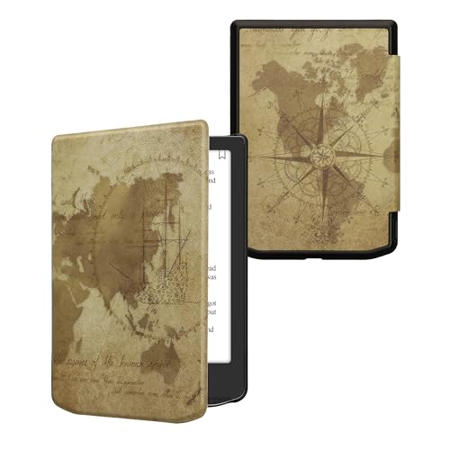 kwmobile Carcasa Compatible con Pocketbook Verse/Verse Pro/Verse Color/Vivlio Light/Light HD Funda - Funda con Tapa y Cierre magnético de Cuero sintético - mapamundi Vintage