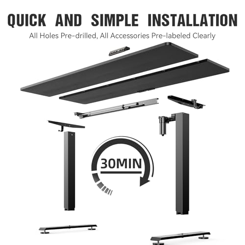 Image of Veken 63 Inch Electric Standing Desk, Adjustable Height Office Desk with Wood Desktop, Computer Table for Home Work, Study and Gaming, Small Spaces, Modern Furniture, Black