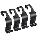 EldHus 4-Pack Car Vehicle Back Seat Headrest Hooks Hanger Storage for Purse Groceries Bag Handbag, Black