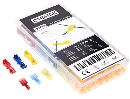 QTEATAK 120 PCS 60 Pairs T Tap Electrical Connectors, Wire Terminals Quick Wire Splice Electrical Connectors Self-Stripping and Nylon Fully Insulated Male Spade Disconnect Kit
