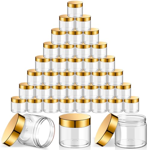 SATINIOR 36 Pieces 1 oz Plastic Jars with Lids Wide Mouth Airtight Reusable Container Acrylic Cosmetic Small Jars for Lotions Ointments Travel Toiletries Creams Make up Storage(Gold)