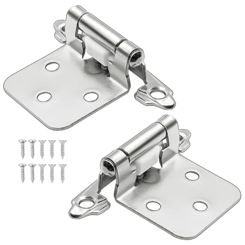 12 Pack 1/2'' Overlay Cabinet Hinges, Self Closing Overlay Kitchen Cabinet Hinges with Stainless Steel Screws, Satin Nickel