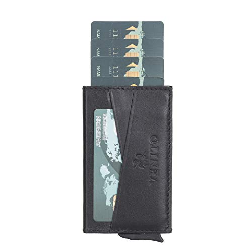 Venito Turin Premium Genuine Leather Mechanical Card Holder - RFID Blocking (Rustic Black)