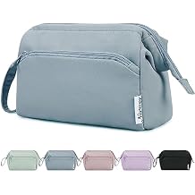 Narwey Wide-open Makeup Bag Women Make up Bag Travel Cosmetic Bag Organizer Toiletry Bag for Cosmetics Toiletries Accessories Greyish Blue