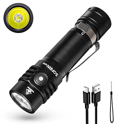 Sofirn EDC Taschenlampe SC18 Aufladbar LED SuperHell 1800 Lumen - Leistungsstarke Kompakte mit Batterie 6 Helligkeitsmodi für Nächtliches Lesen und Suchen im Freien
