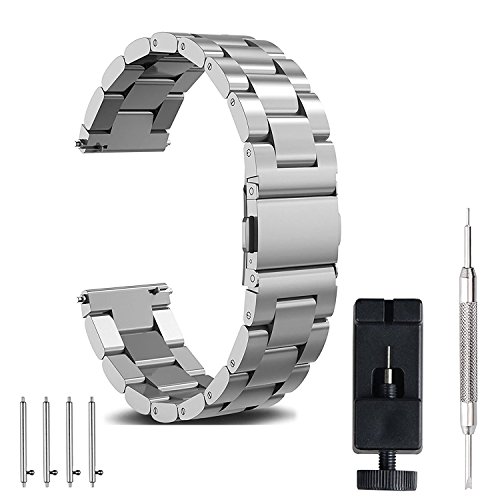 20mm Watch Band, amBand Quick Release Premium Solid Stainless Steel Metal Business Replacement Bracelet Strap for Men's Watch, Silver