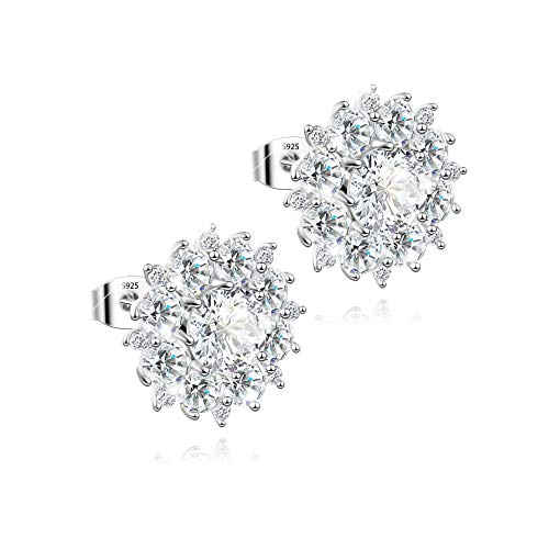 S925 silver needle Platinum Plated Water Splash Ear Studs, Simulated Diamond Round Cubic Zirconia Ear Piercing Earrings Hypoallergenic Earring for Party
