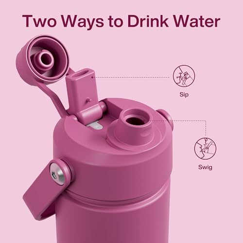 Image of ENCOOL Insulated Water Bottle with Straw Stainless Steel Water Bottle, Leak-Proof, BPA-Free, Double Wall Vacuum Keeps Cold for 24 Hours for Sports, Travel, School (26 oz, Turkish Rose)