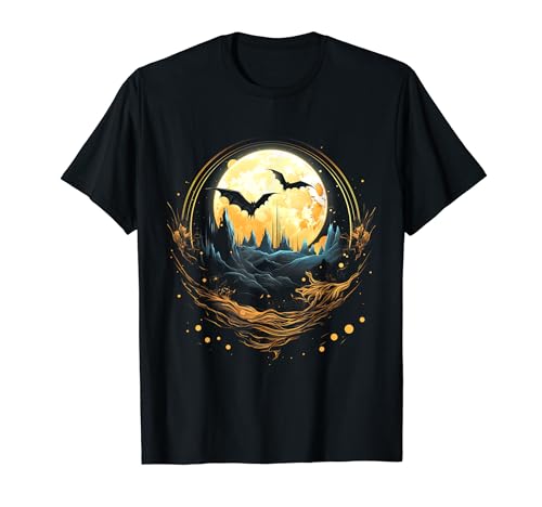 Bright Moon and Fluttering Bats Graphic T-Shirt