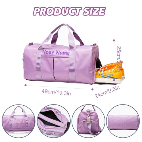 Custom Duffle Bag, Personalized Embroidered Sports Gym Bag for Women/Men, Travel Bag with Double-Sided Customization and Separate Wet and Dry Pockets and Shoe Bags-Orange2