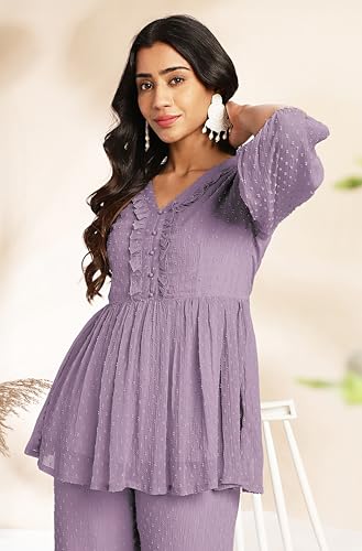 Image of Janasya Women's Dobby Chiffon Woven Design Co-Ord Set