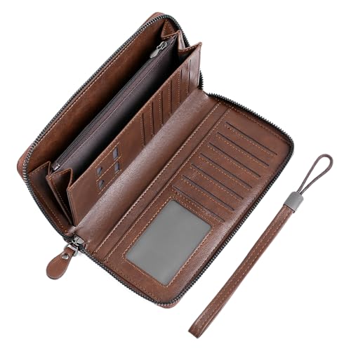 SENDEFN Cartera para Hombre Grande con Protección RFID, Billeteras de Cuero Vegano, Billetera Alargada con Tarjetas, Efectivo y Monedas