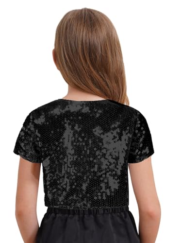 Kids Girls Cropped Bolero Cardigan Glitter Sequin Shrug Casual Short Sleeve Open Front Blazer Jacket4