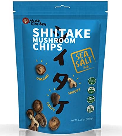 MushGarden Shiitake Mushroom Chips, Crispy & Crunch, ALL NATURAL, NON GMO, VEGAN, NO ARTIFICIAL FLAVORS, NO PRESERVATIVES, NO TRANS FAT, Seasoned, Superfood Snack, Low Calorie Snack (Sea Salt, 6.35)