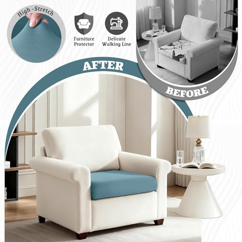 KinCam Couch Cushion Covers, Stretch Sectional Couch Covers Sofa Cushion for L Shaped Couch Cover Washable Sofa Slipcovers Sofa Covers(1PC Seater or Backrest Cover, Light Blue) — view 2