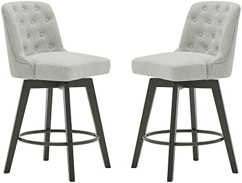 MINCETA Counter Stool,26" 360 Free Swivel Upholstered Bar Stool with Back-Set of 2-Performance Fabric in Beige Gray
