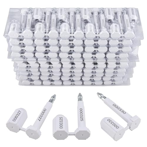 NovelBee 100pcs Bolt Seal Shipping Seal with Print Progressive Numbering for Cargo Containers and Truck Trailers, Cargo Container Seals (White)