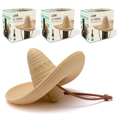 Image of Elcorko Silicone Wine Stopper with Sombrero Design, Keeps Wine Fresh - Pack of 3