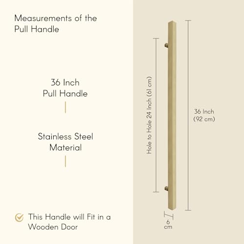 Image of LAPO Pull Handle for Main Door and Office, 36 Inch Stainless Steel Bar for Home & Hotel Entrance, Fits with 30-100mm Door, Well-Suited for Wooden & Glass Door, Gold Finish, 3 Year Warranty