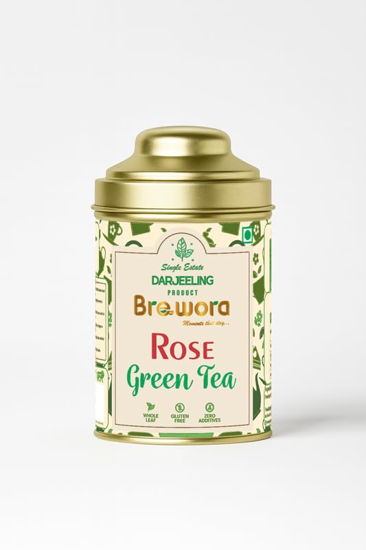 Brewora Rose Green Tea | Aromatic Floral Blend | Premium Green Tea with Rose Petals | Refreshing & Soothing Flavor | Antioxidant Rich Loose Leaf Tea | Resealable