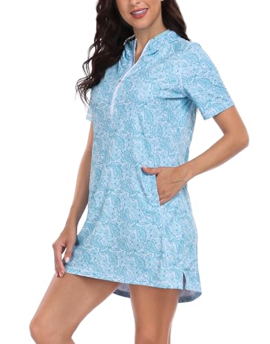 HDE Women's Short Sleeve Beach Coverup Dress with Hood UPF 50 Swim Cover Up3