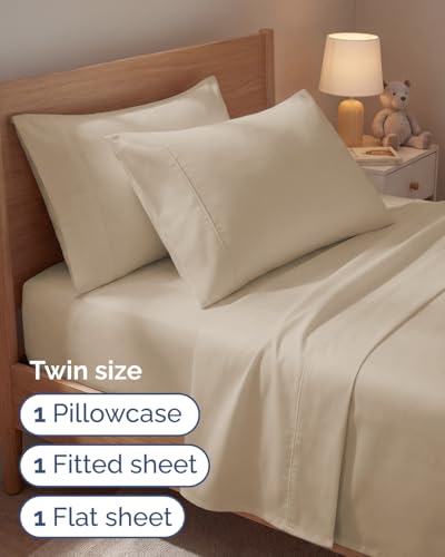 Image of Twin 4 Piece Bed Sheet Set - Comfy, Breathable & Cooling Sheets - Cream | Ultra Soft Hotel Luxury Bedding Set with 8-16 Inch Deep Pockets, 1 Flat & 1 Fitted Sheet & 2 Pillowcases, Wrinkle & Fade Free
