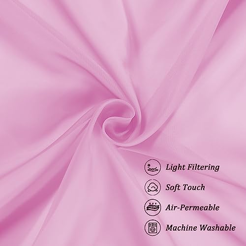 Image of Chyhomenyc Pink Sheer Valances for Window 2 Pack, 42Wx14L Inches Small Sheer Cafe Curtains for Living Room Bathroom Study Cafe Laundry Basement, Cute Rod Pocket Voile Valance
