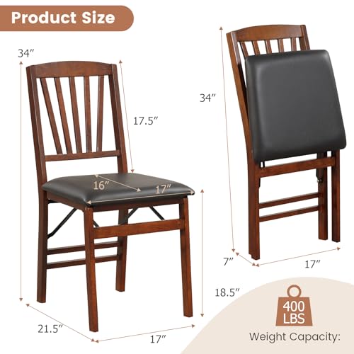 Image of Giantex Folding Dining Chairs Set of 2, Foldable Wood Kitchen Chairs with Padded Seat, Solid Wood Frame, Max Load 400 Lbs, No Assembly Easy to Store Wooden Dining Chairs for Apartment, Small Space