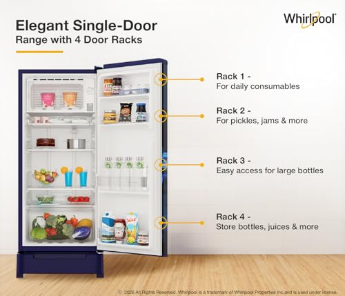 Image of Whirlpool 192 L 4 Star Icemagic Powercool Direct-Cool Single Door Refrigerator with Base Drawer (215 IMPC ROY 4S SAPPHIRE PEONY-Y, Blue, 2026 Model)