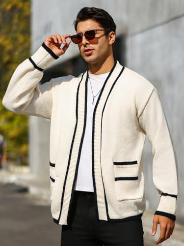 men's pullover sweaters Colorblock Bordered Cardigan With Double Pockets4