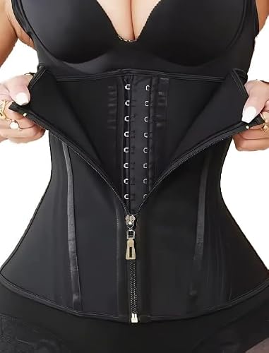 MAGICFAJAOS Waist Trainer Corset for Women Shapewear Waist Cincher Tummy Control Fajas de Mujer with Zipper and Hooks Black
