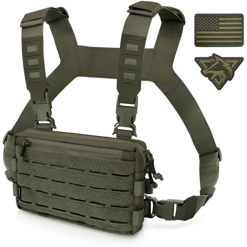 WYNEX Mochila tática de peito para homens, bolsa de corrida com laço frontal para reconhecimento de peito para caça ao ar livre EDC, Verde