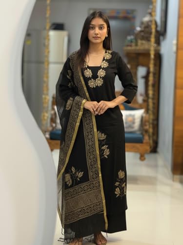 Image of ANNI Designer Women's Rayon Viscose Straight fit Printed Embroidered Kurta with Pant & Dupatta | Ethnic Kurta Set for Women | Daily, Office & Festive Traditional