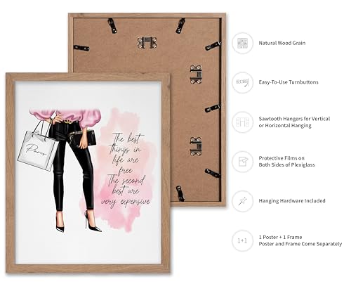 Image of Poster Master The Best Thing In Life Are Free Poster - Fashion Print - Trendy Art - Modern Art - Gift for Women & Fashionista - Funny Glamour Decor for Bedroom or Girl's Room, 8x10 Beige Framed
