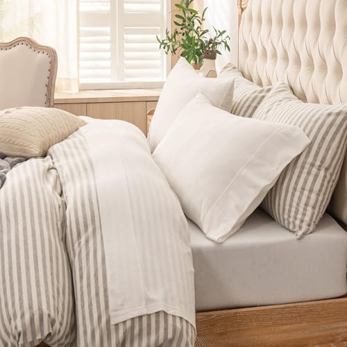 PURE ERA Jersey Knit 3pcs Bed Sheet Set 100% T-Shirt Cotton Super Soft Comfy Breathable Fits Mattress Up to 20" Extra Deep Pocket (Solid Off White,Twin XL)