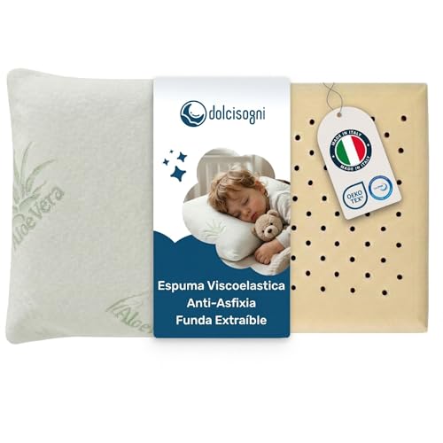 Dolci Sogni - Almohada Bebé Viscoelástica Ergonómica Y Hipoalergénica Almohada Para Bebé Y Niños De Memory Foam Transpirable Cojín Bebé Suave Con Funda Aloe Vera Lavable