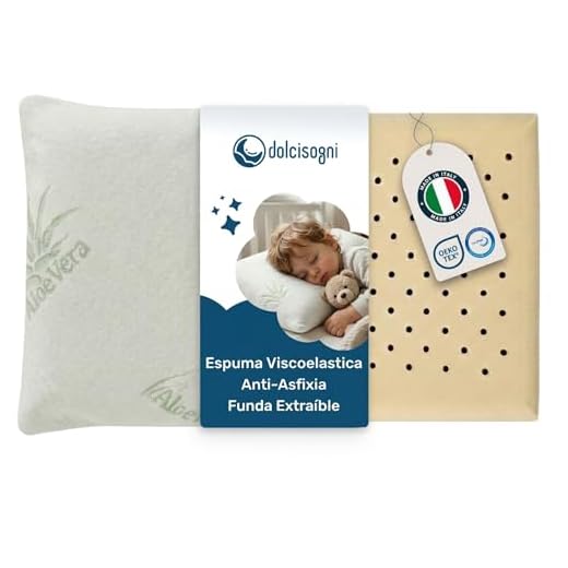 DOLCI SOGNI - Almohada Bebé Viscoelástica Ergonómica y Hipoalergénica | Almohada para Bebé y Niños de Memory Foam Transpirable | Cojín Bebé Suave con Funda Aloe Vera Lavable