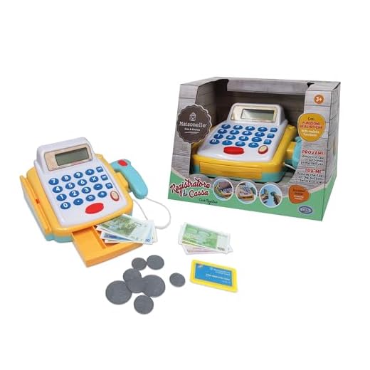 ODS ODS-44078 Maisonelle Registratore di Cassa con Lettore, Funzione calcolatrice con Soldi Finti, Carta di Credito e luci e Suoni, Colore Bianco, Giallo, Azzurro, Medium, 44078